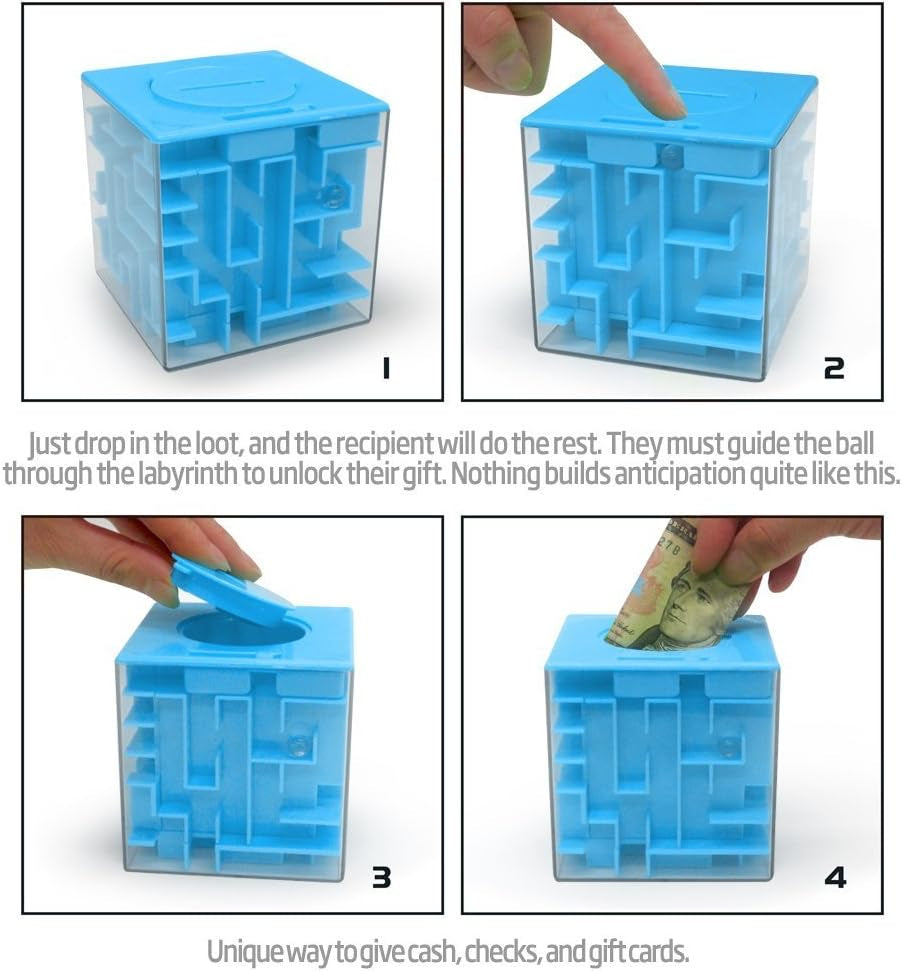 Money Maze Puzzle Box - a Fun Unique Way to Give Gifts for Kids and Adults (Blue)